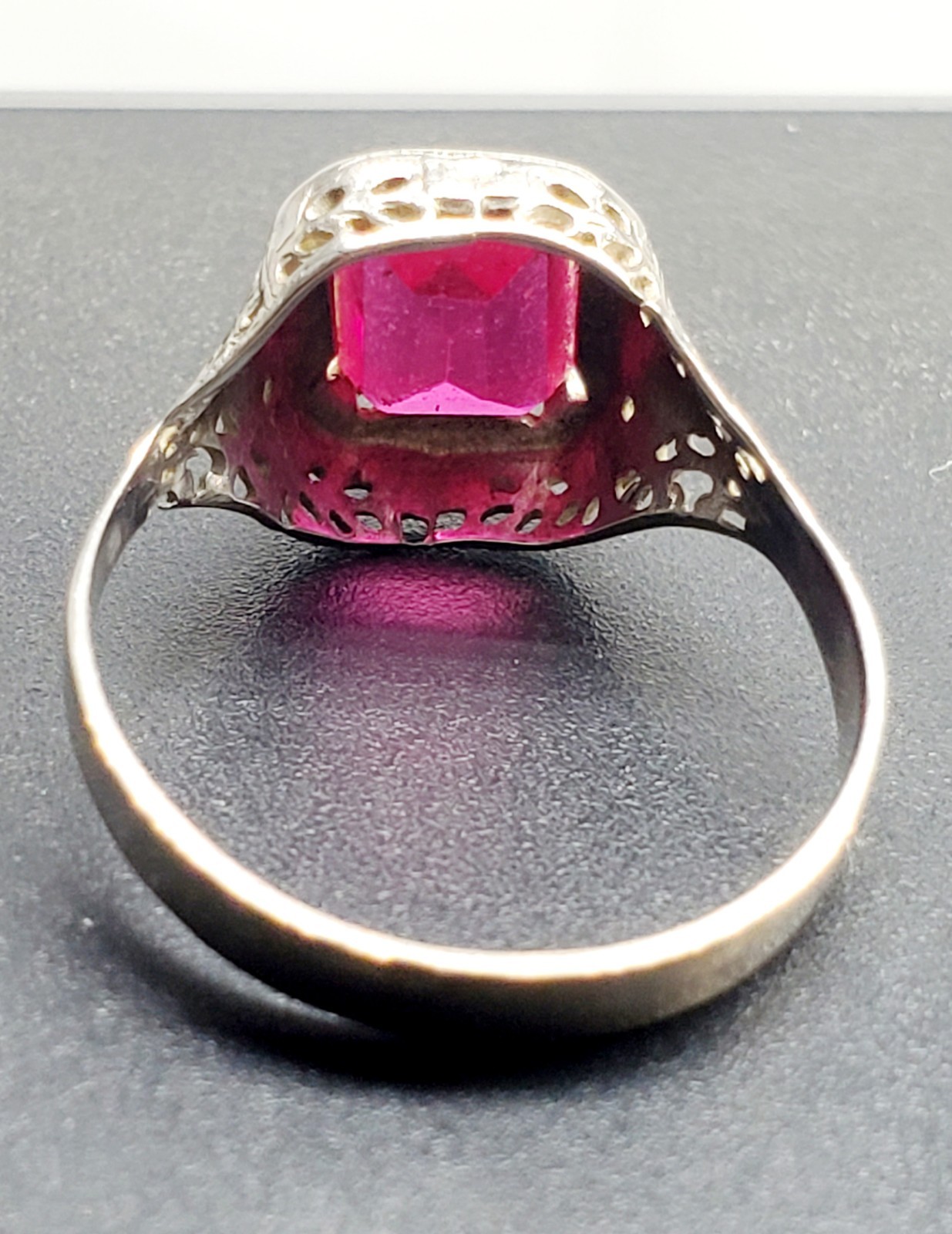 Antique Art Deco 14K White Gold Ruby Ring Victorian Size 7.75 | 2.29g