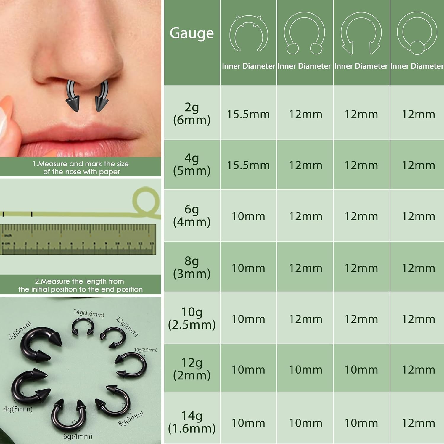 Septum Rings Surgical Stianless Steel 2G 4G 6G 8G 10G 12G 14G Septum ing Kit …