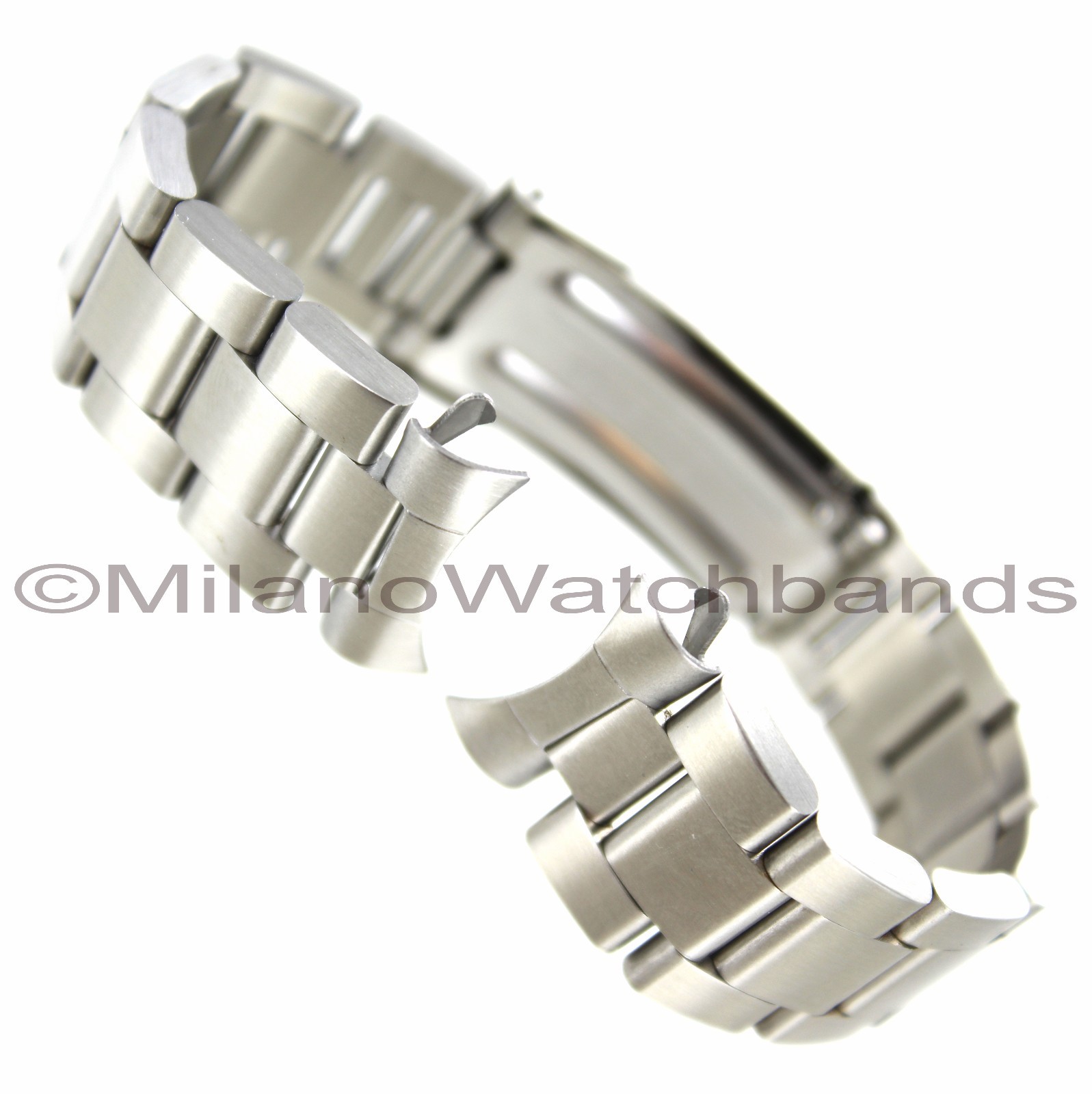 22mm Milano Curved End Semi Solid Stainless Steel Safety Deployment Watch Band