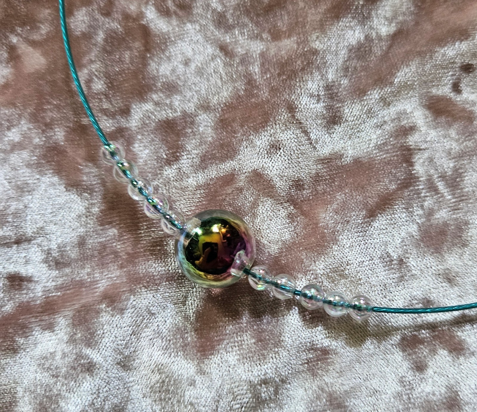 BigTimeRockShow Sea Treasure Single Elegant Iridescent Orb on Steel Collar