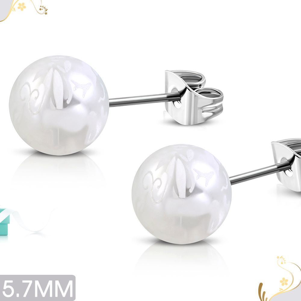 5.7mm Flower Paint White Acrylic Bead Ball with Stainless Steel Stud Earrings