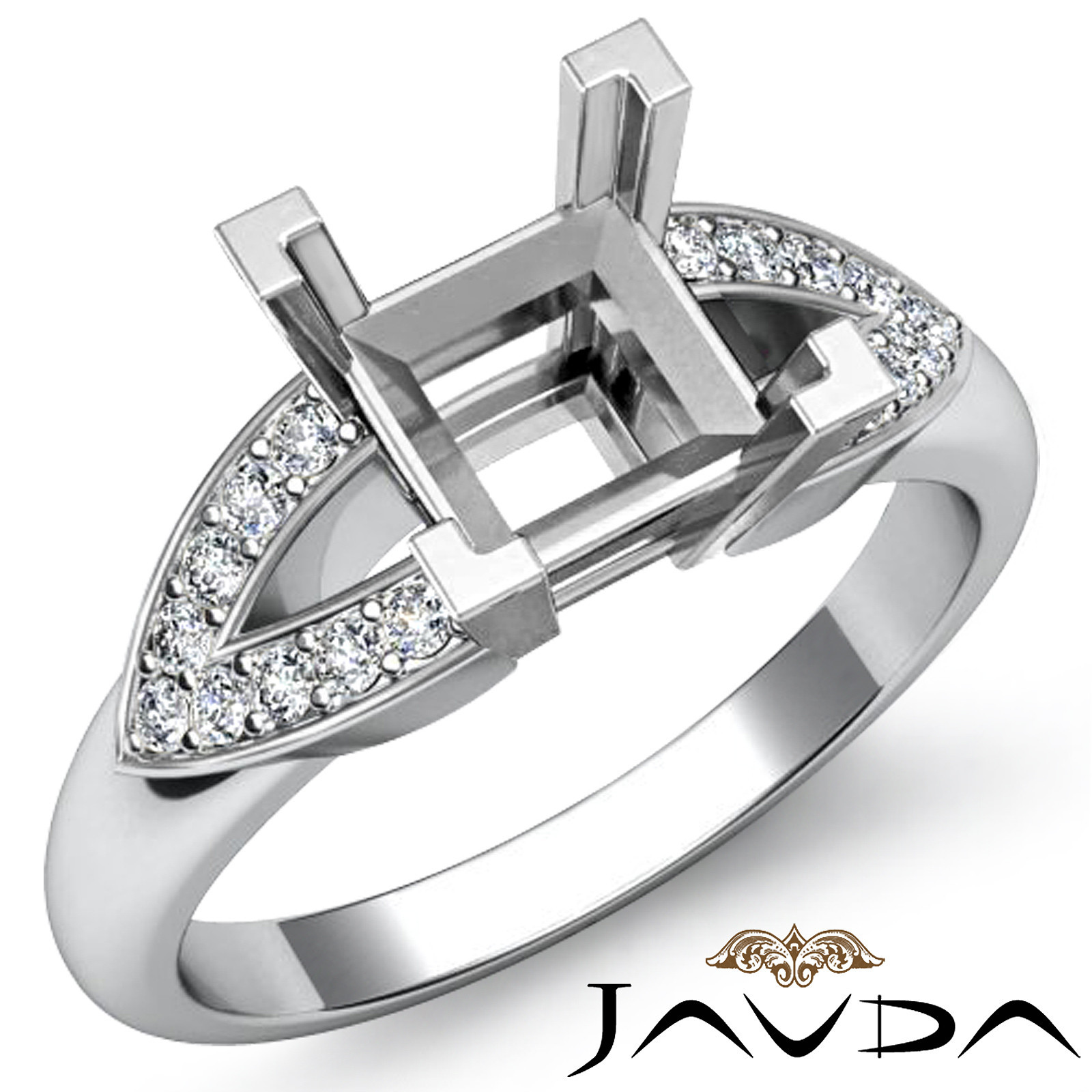 Classic Princess Semi Mount Diamond Wedding Promise Ring 18k White Gold 0.25Ctw