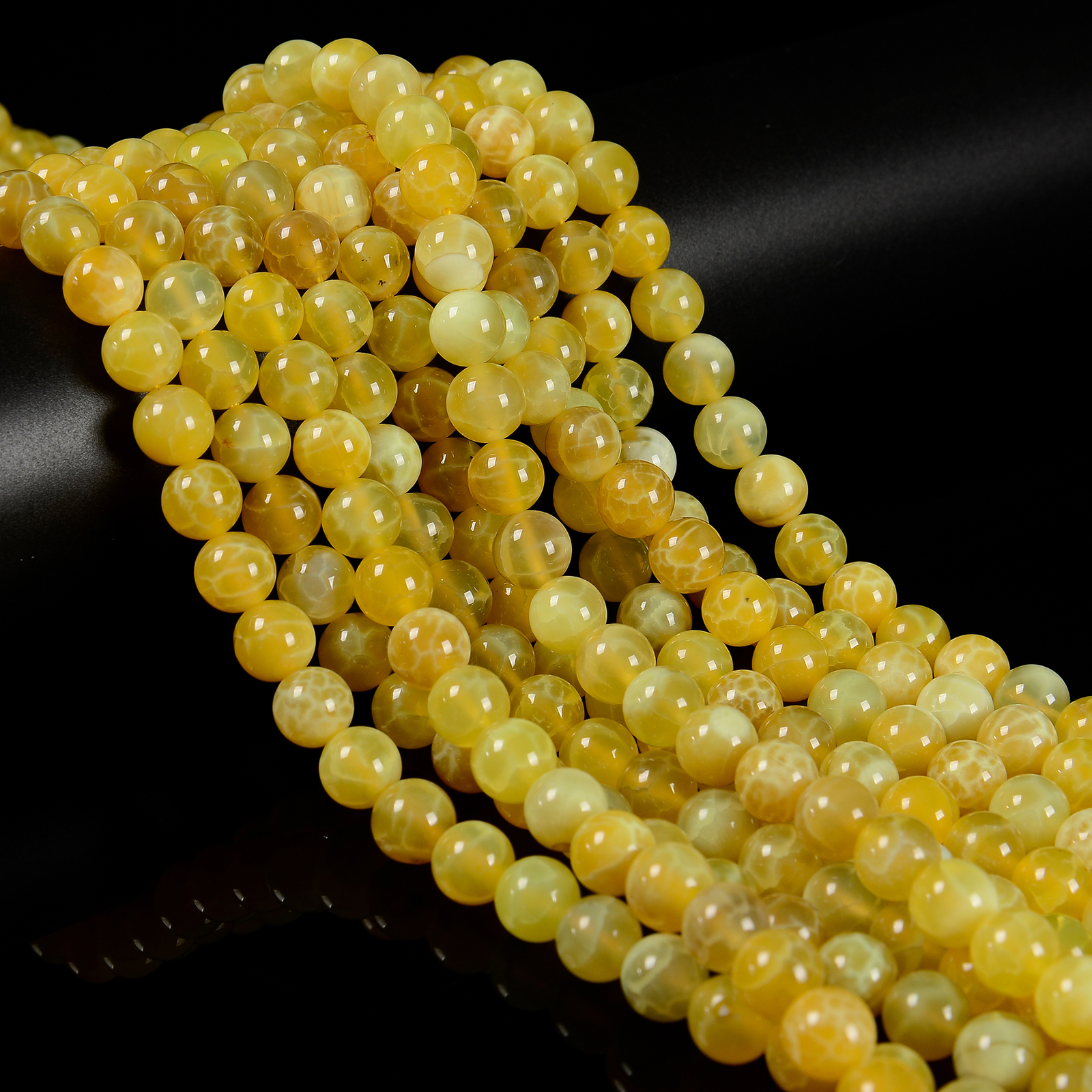 Yellow Fire Agate Smooth Round Beads Size 6mm 8mm 10mm 15.5” Strand