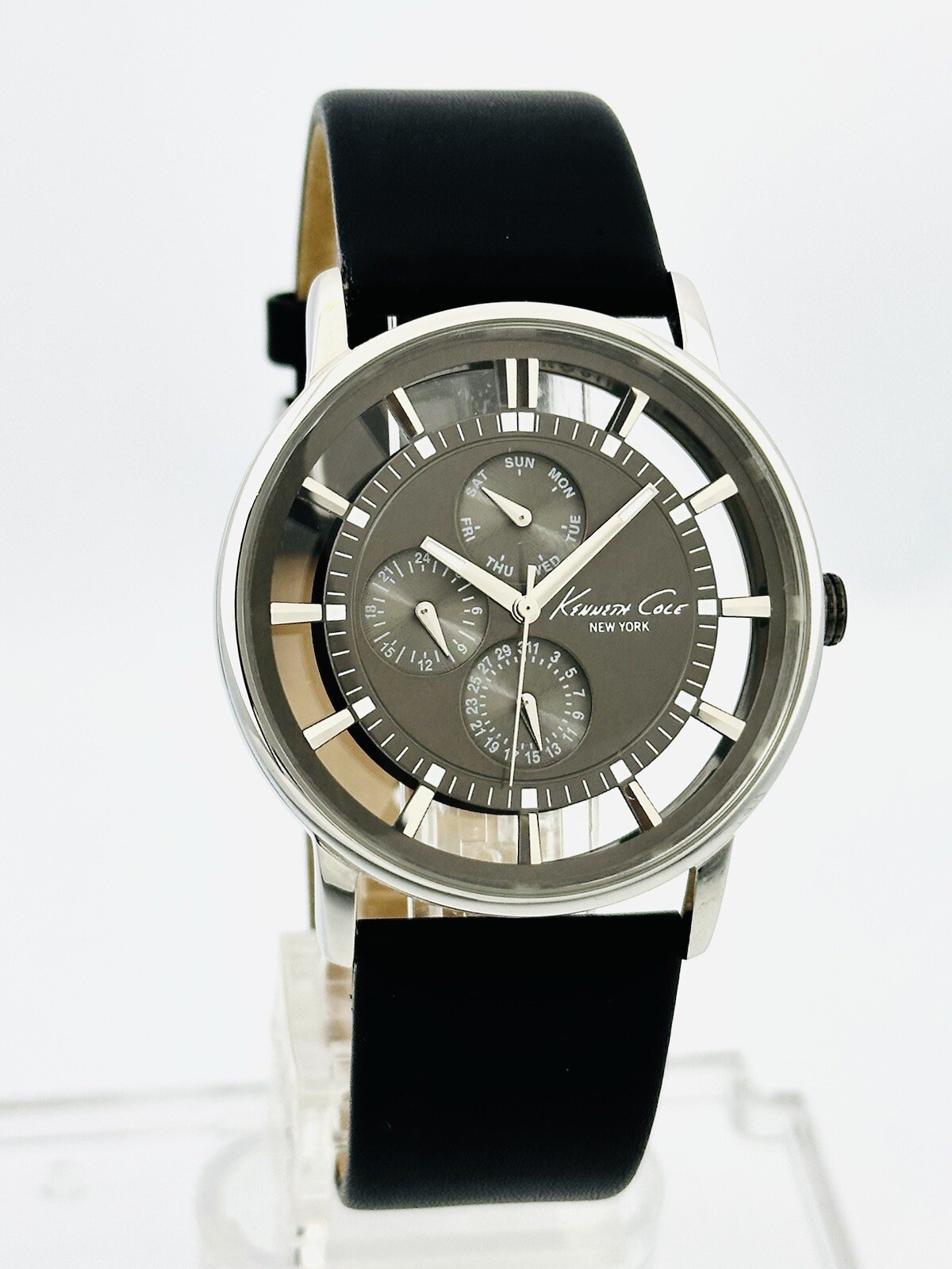 Kenneth Cole NY. KC1853 See-through transparent Mt.Grey Dial Leather Strap Watch