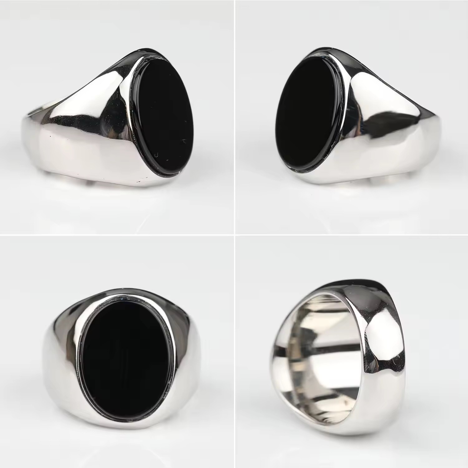 Men’s Ring High Quality 316L Stainless Steel Gold Silver Color Black Onyx Oval