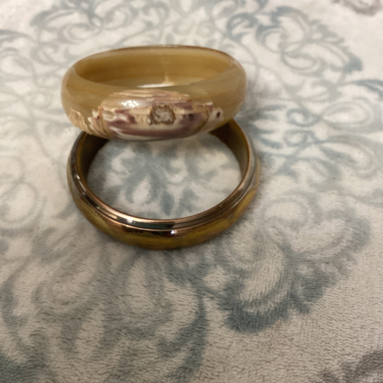 Vintage 2 Bangle Bracelets Brown Marble Rose Gold With A Gold Design