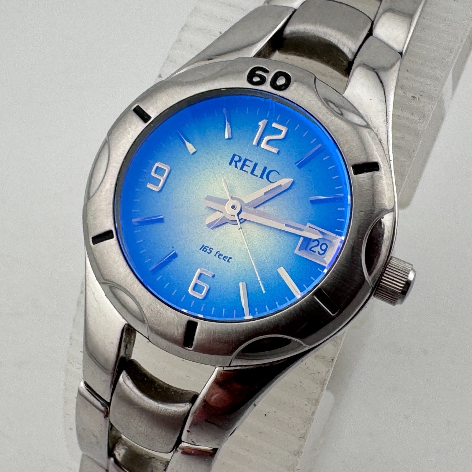 Relic Quartz Watch ZR11644 Women 50m Silver Blue Date Analog New Battery 7.25″