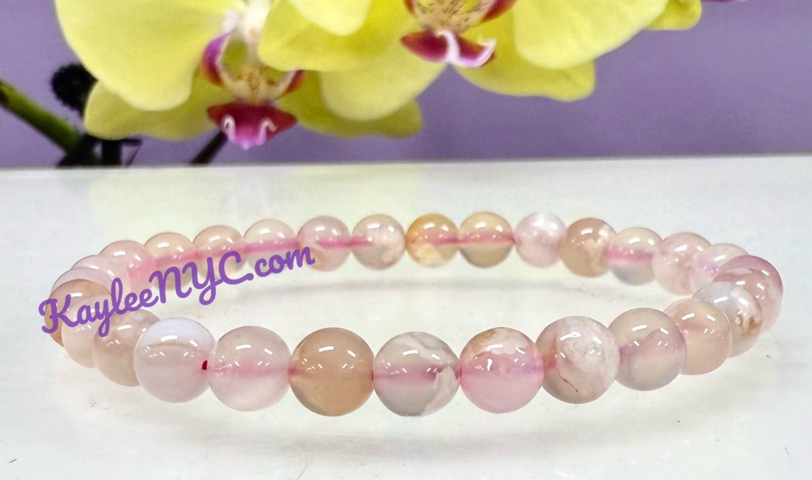 Wholesale 6 Pcs Natural Flower Agate 6mm 7.5” Stretch Bracelet Crystal