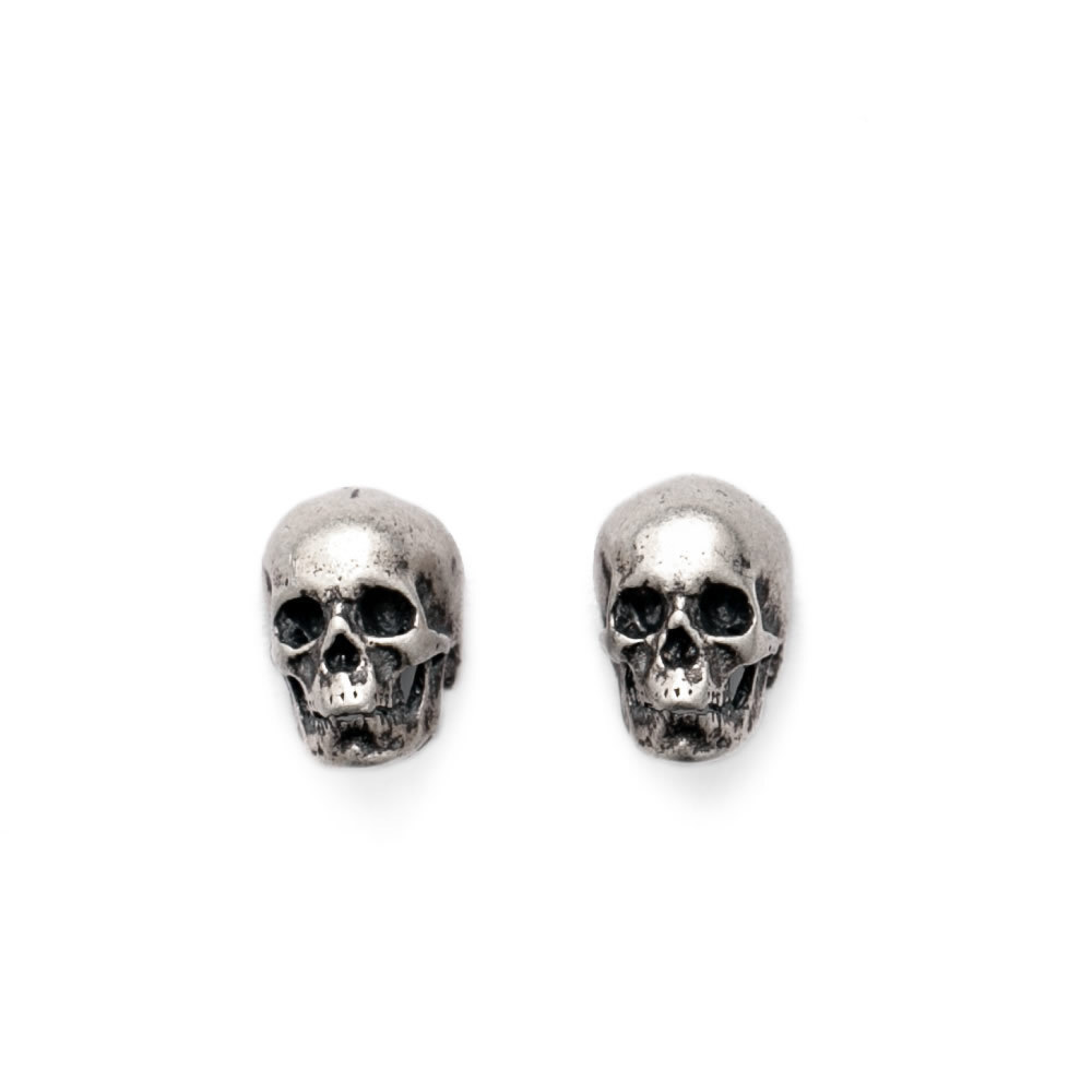 Gothic S925 Sterling Silver Skull Tiny Small Stud Post Earrings Lightweight Cute