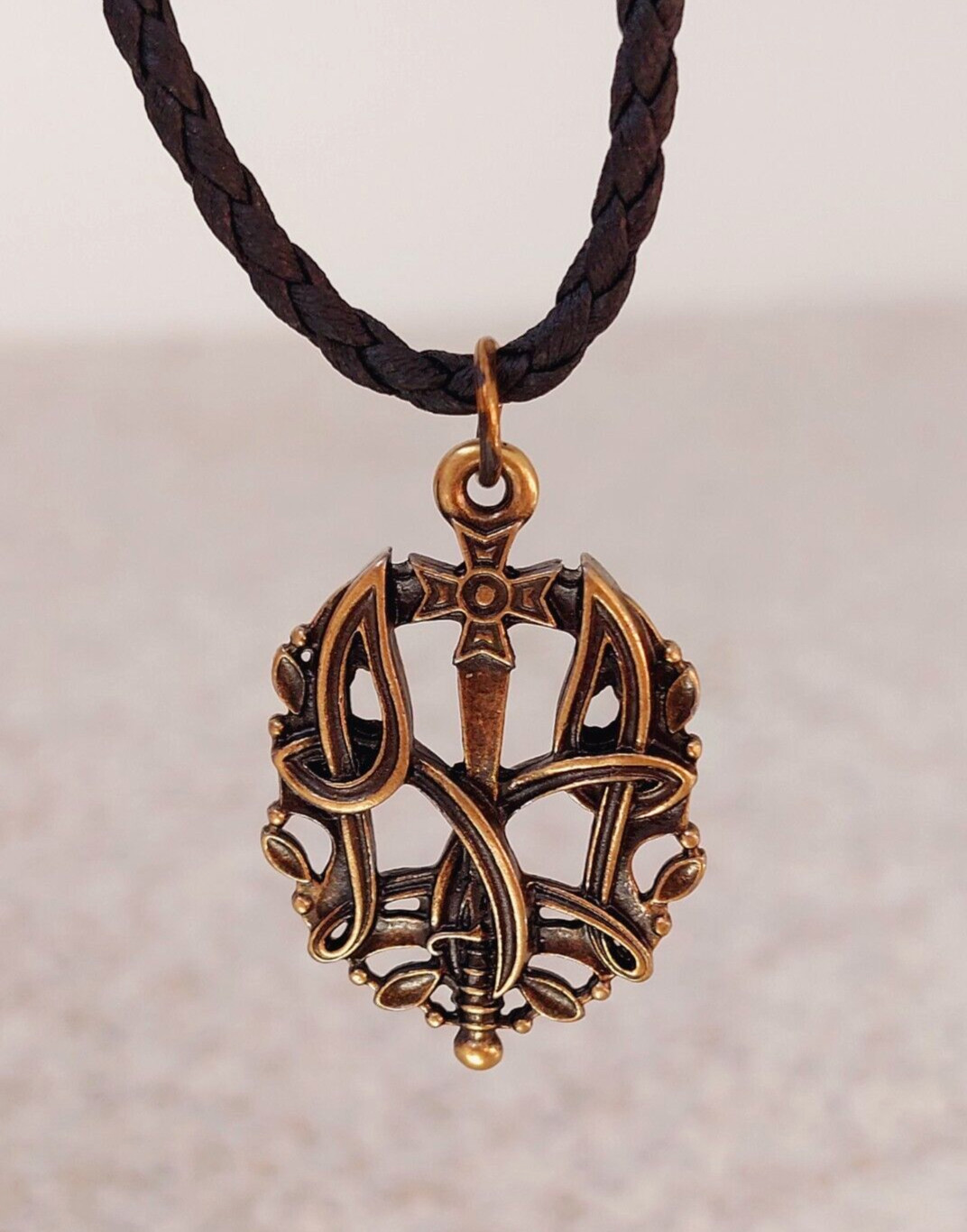 Rare Pendant Ukraine Army Tryzub Sword Necklace Choker Emblem Brass