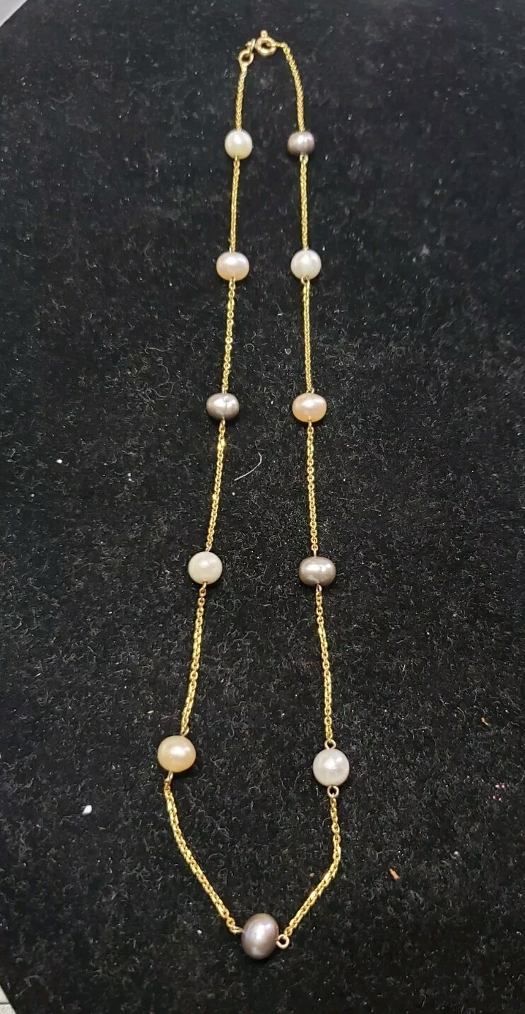 14KT GOLD AND PEARL NECKLACE CHAIN NECKLACE 16″ Marked R C I 14 K