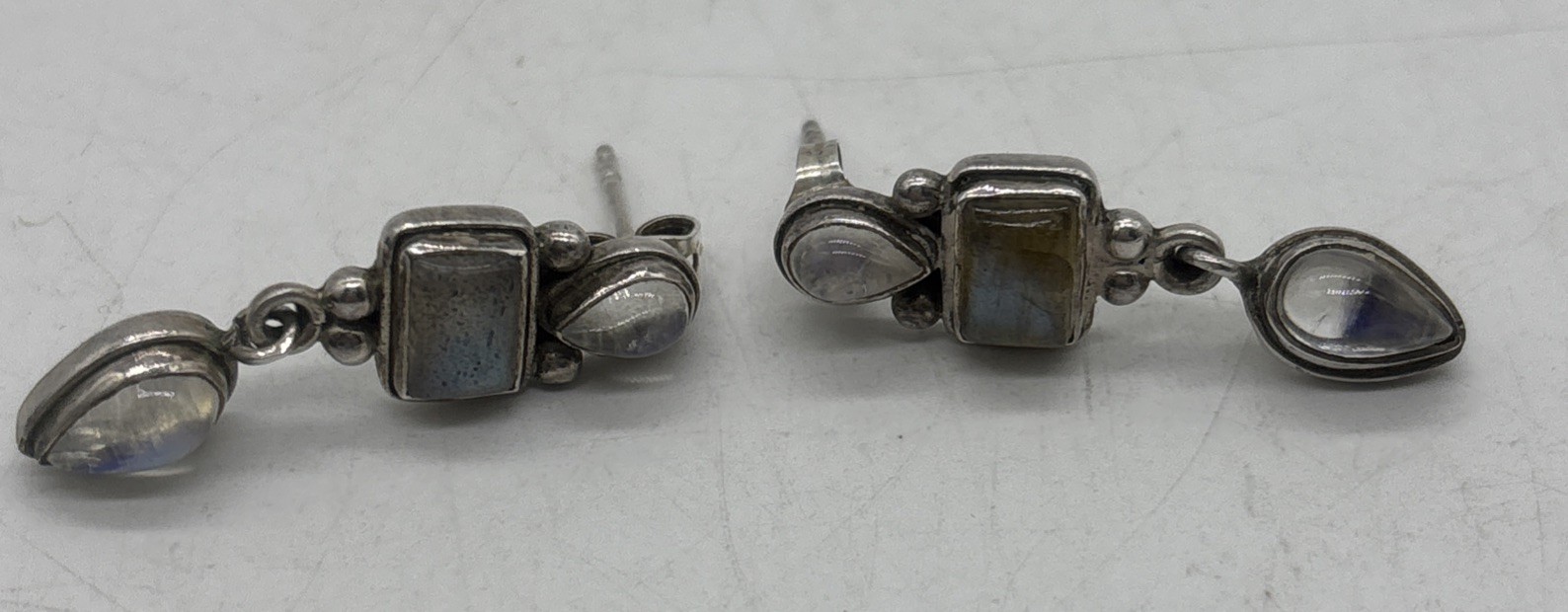 Vintage Sterling Silver Sajen Dangle Earrings Labradorite Quartz 5.6 Grams