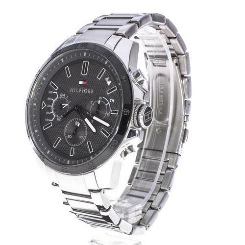 NEW TOMMY HILFIGER “ICONIC” TH1791564 SILVER/BLACK CHRONOGRAPH MENS WATCH