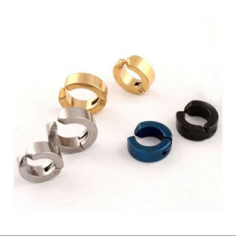 Non-Piercing Clip On Fake Mens Boy Ear Stud Cuff Hoop Earrings Stainless Steel