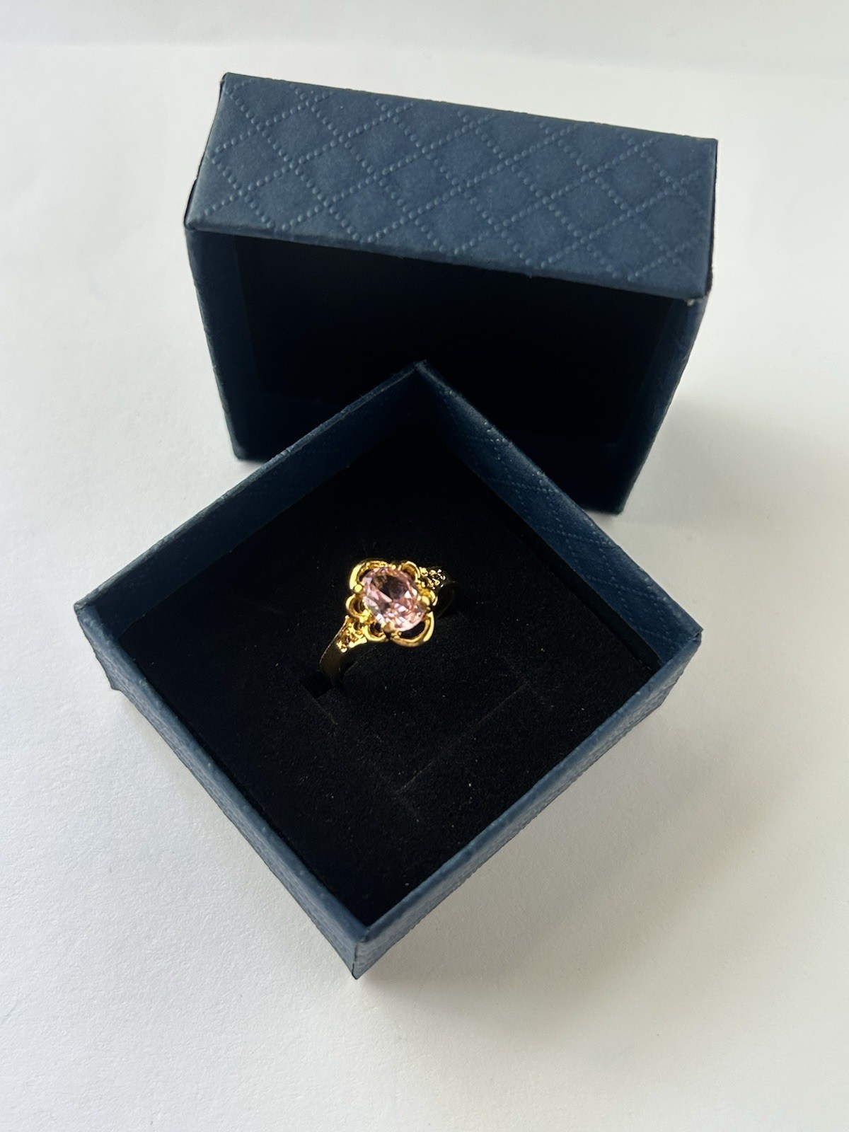 Vintage Pink Cubic Zirconia Ring Gold Plated Womens Size 6.5