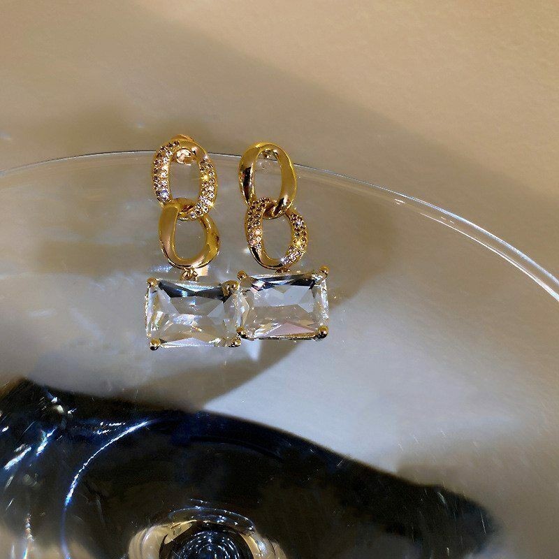 Retro chain geometric shape gold earrings Personality trend women jewelry