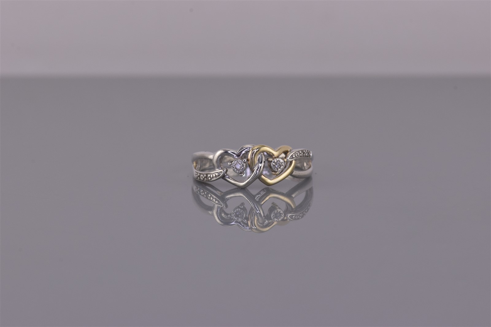 Sterling Silver & 10k Gold Diamond Accent Interlock Hearts Band Ring 925 Sz: 6