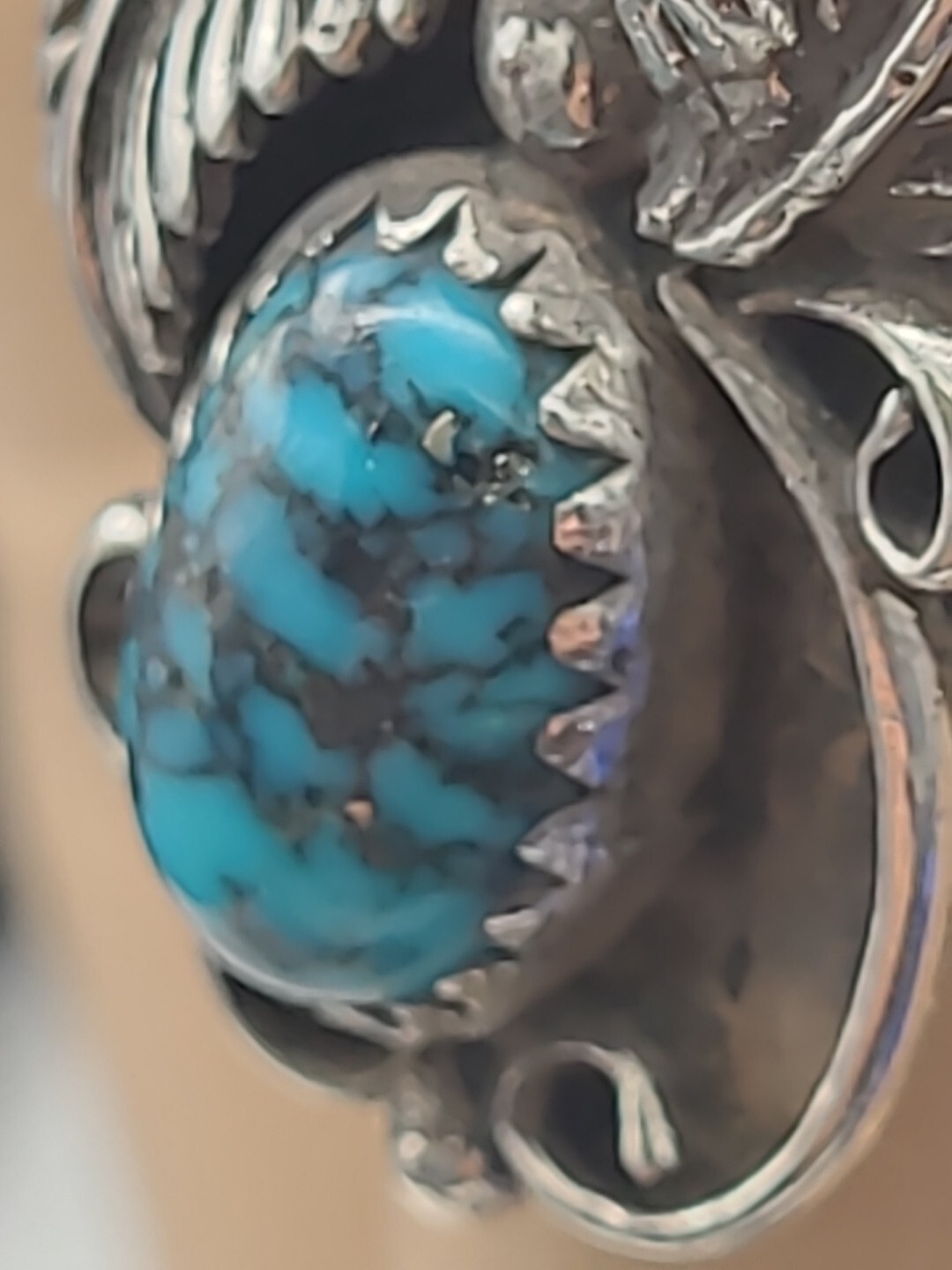 VINTAGE SOUTHWEST NATIVE AMERICAN RING SIGNED SC FOR SHARON CISCO REPAIRED BAND