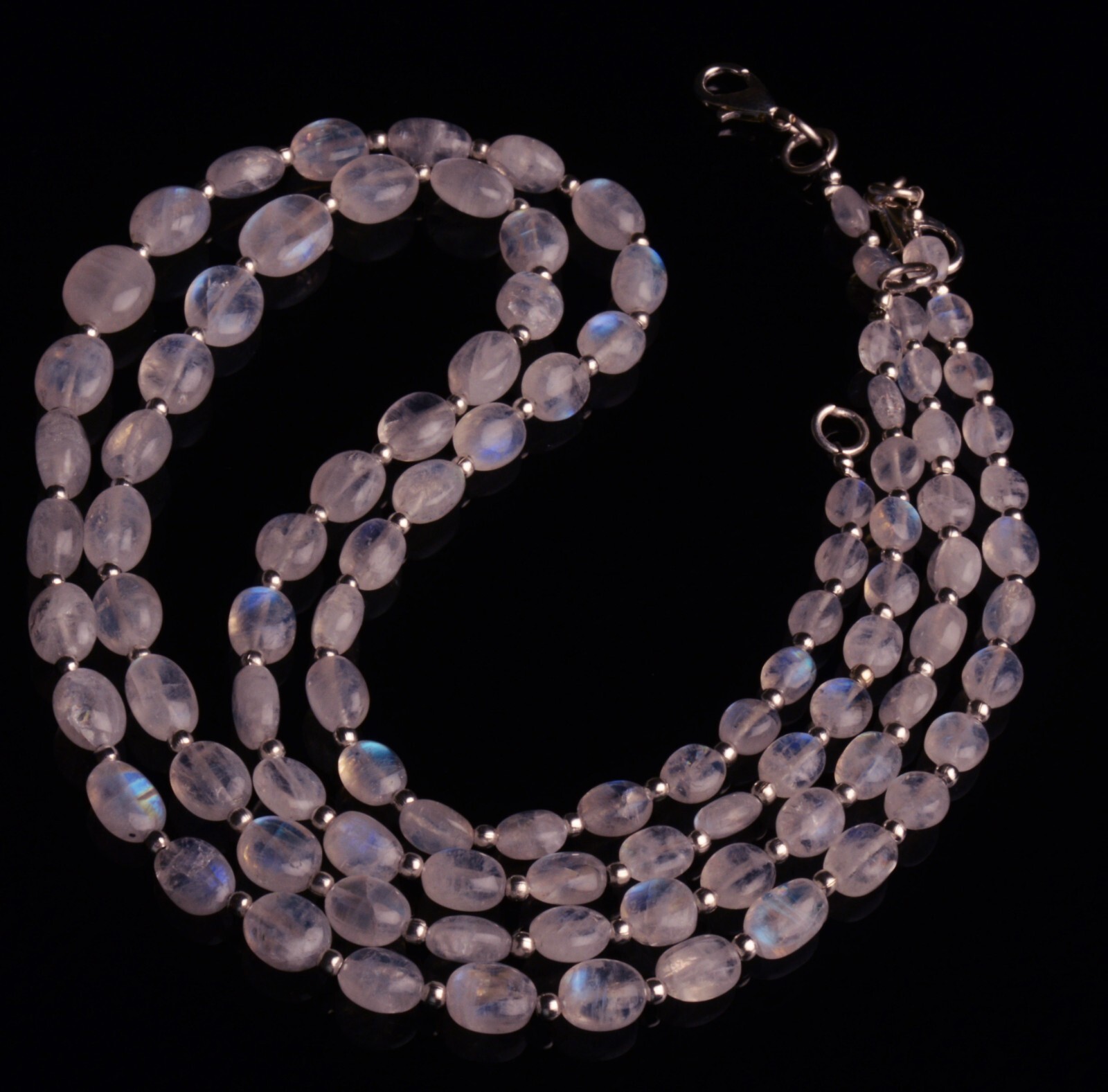 Blue Fire Rainbow Moonstone 6×4 to 9×7 mm Size Oval Nugget Beads Necklace 17″