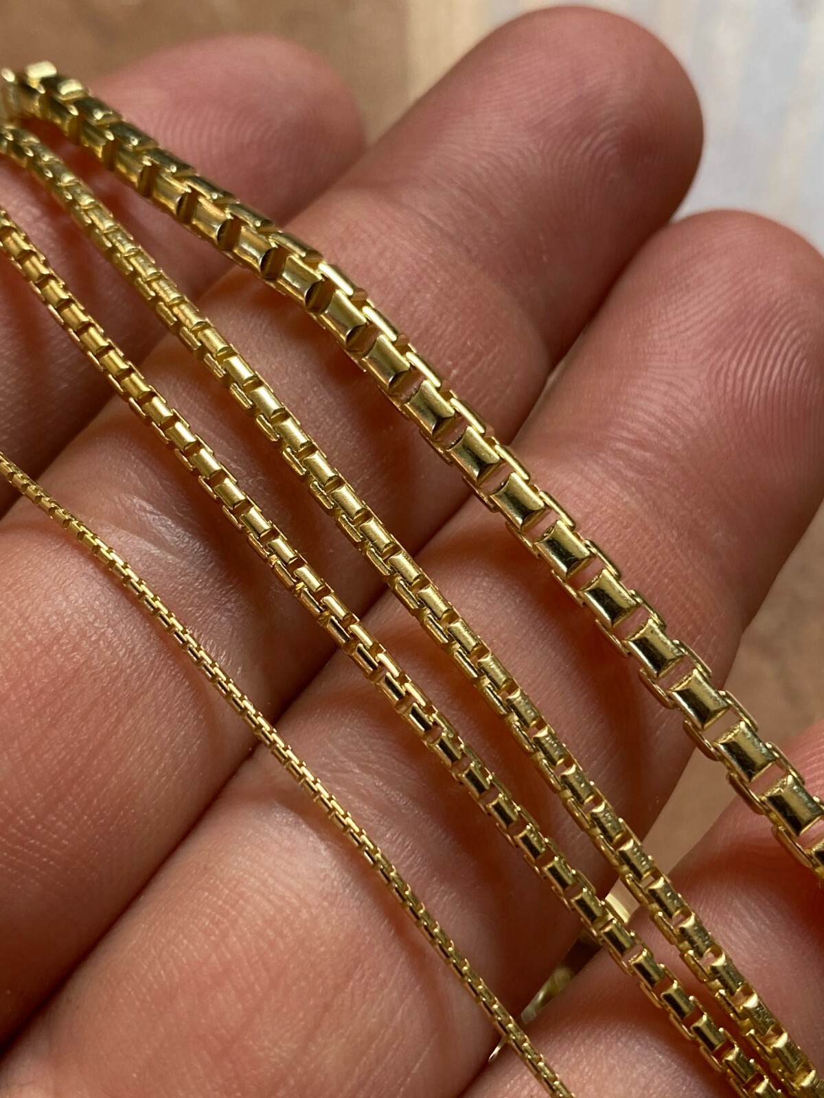 14k Gold Plated Solid 925 Sterling Silver Rounded Box Chain Necklace Men Ladies