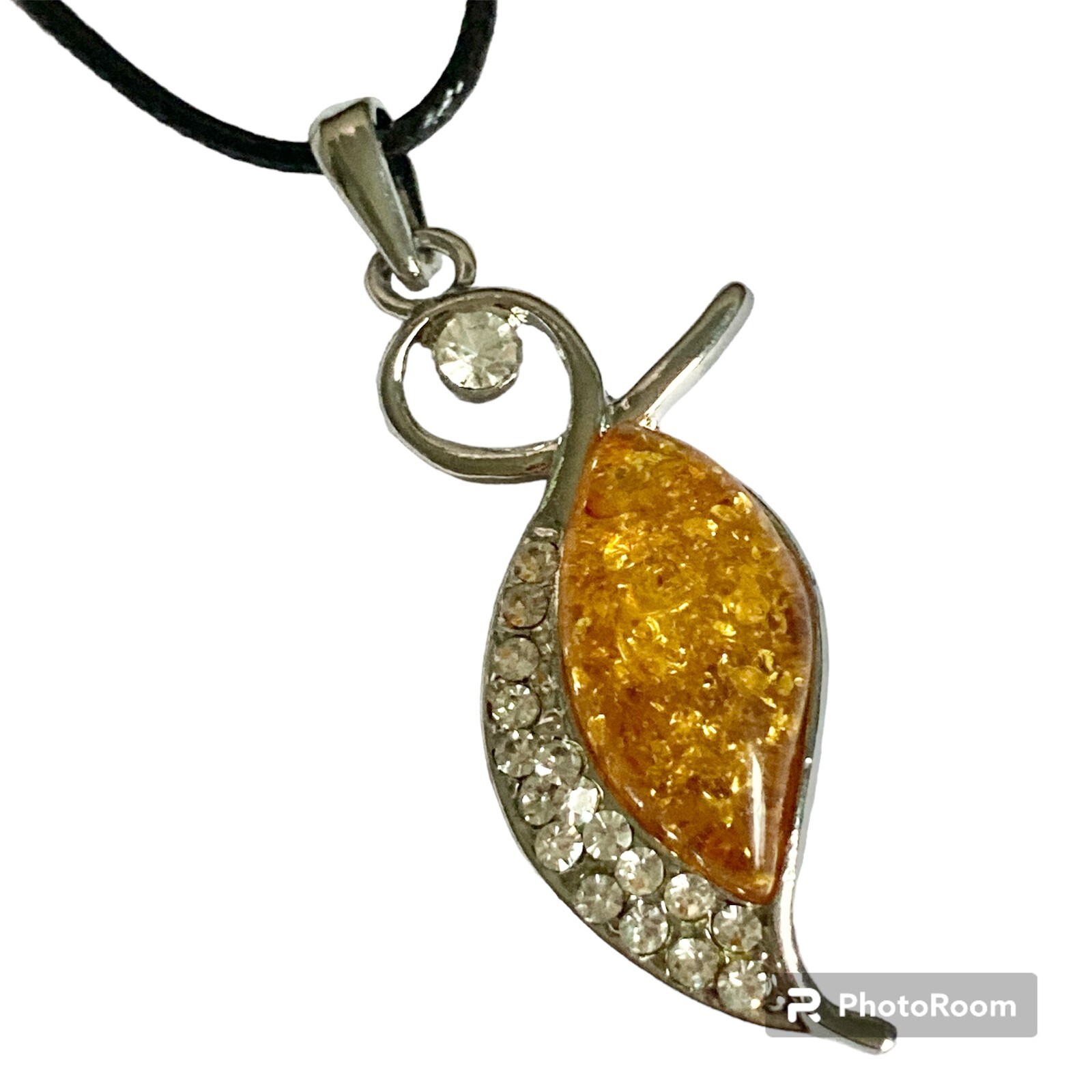 Vintage Honey Yellow Amber Necklace Art Deco Crystal 18″ Simulated Silver Plated