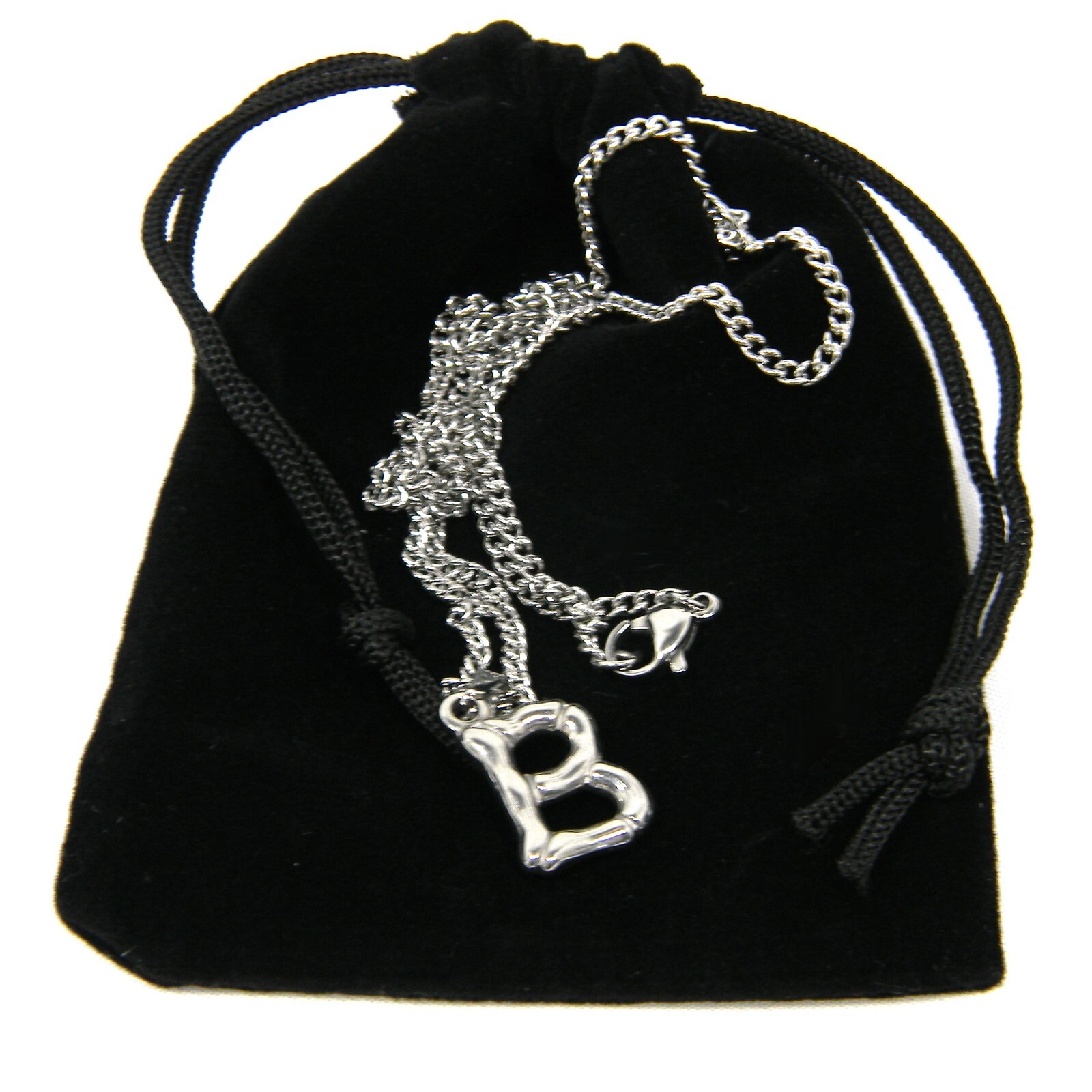 Silver Stainless Steel Monogram Letter Charm Chain Necklace with Initial Pendant