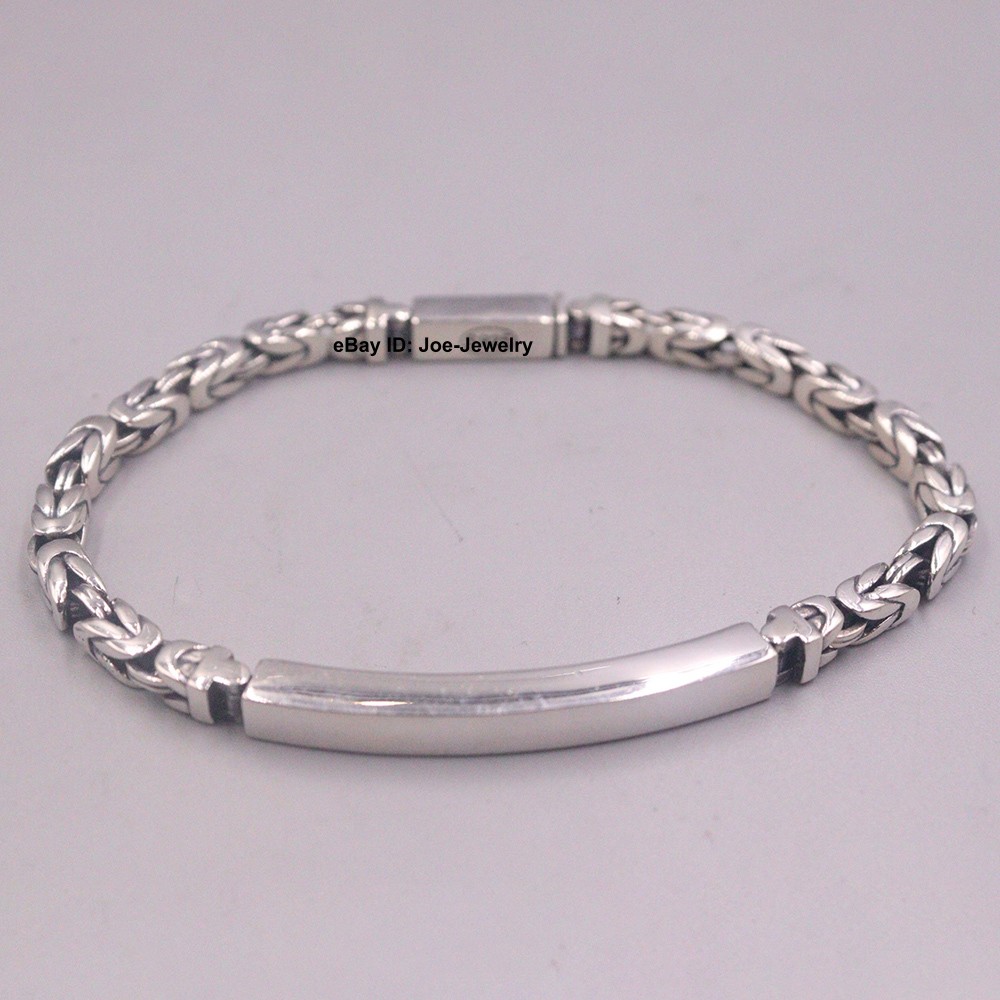 Real 925 Sterling Silver Men’s Bracelet Tube With Byzantine Link Chain 8.26inch