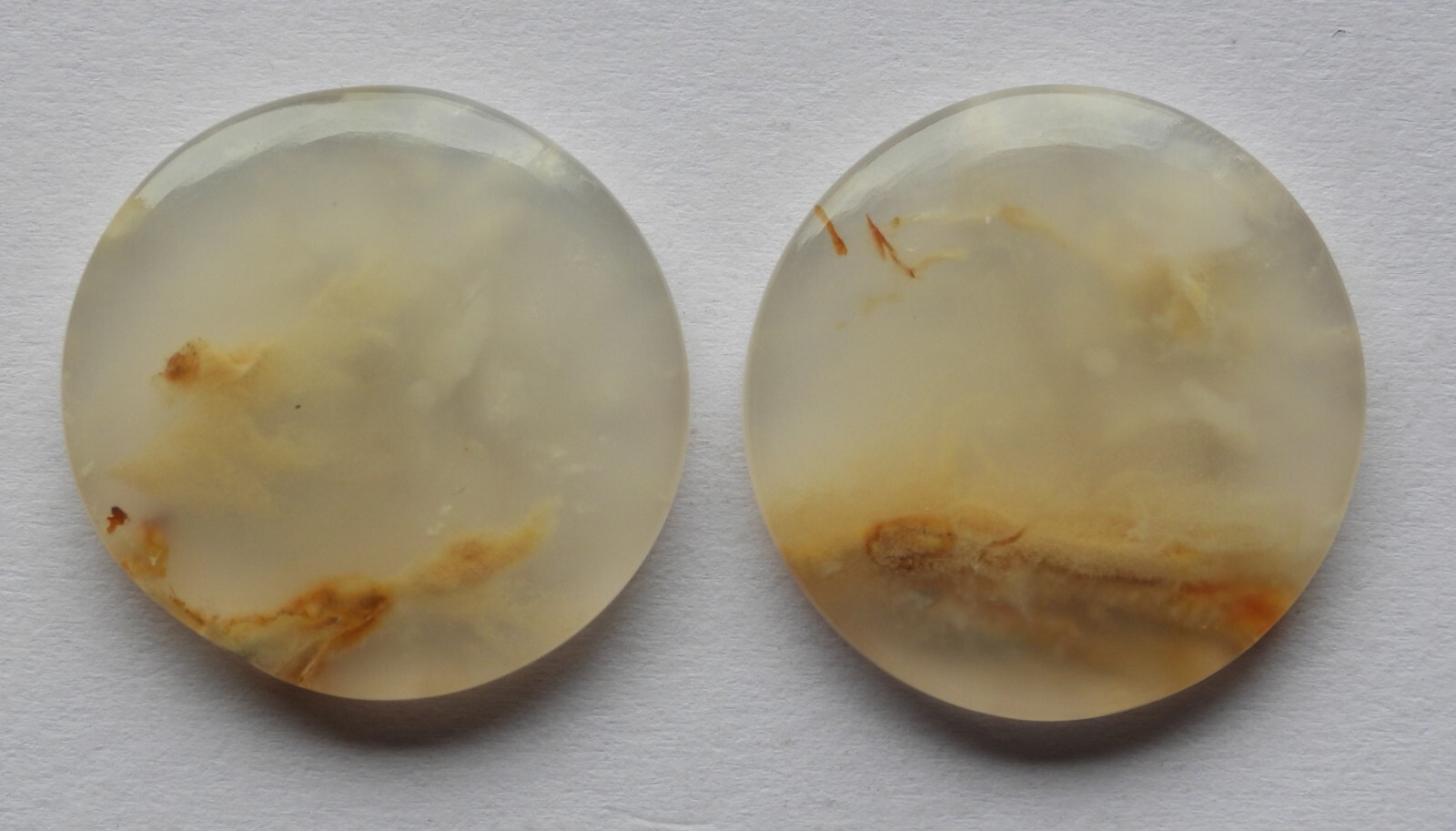 43.50 Ct Natural Plume Agate (23.6mm X 23mm each) Cabochon Loose Match Pair