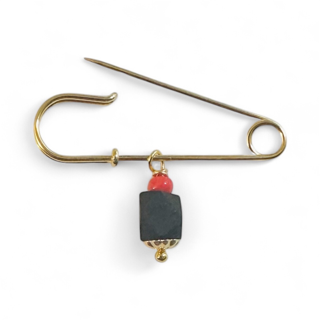 14 Karat Yellow Gold Filled and Genuine 5mm Azabache Jet Safety Pin (1.25″)