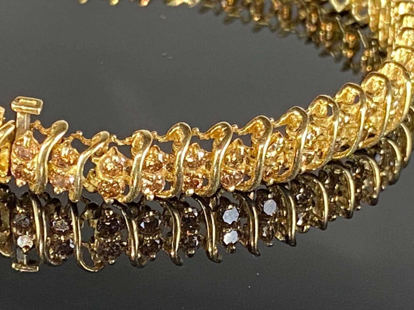 10K Gold & Brown Diamond Tennis Bracelet: 7-1/2″ / 11.47 grams / 3TCW