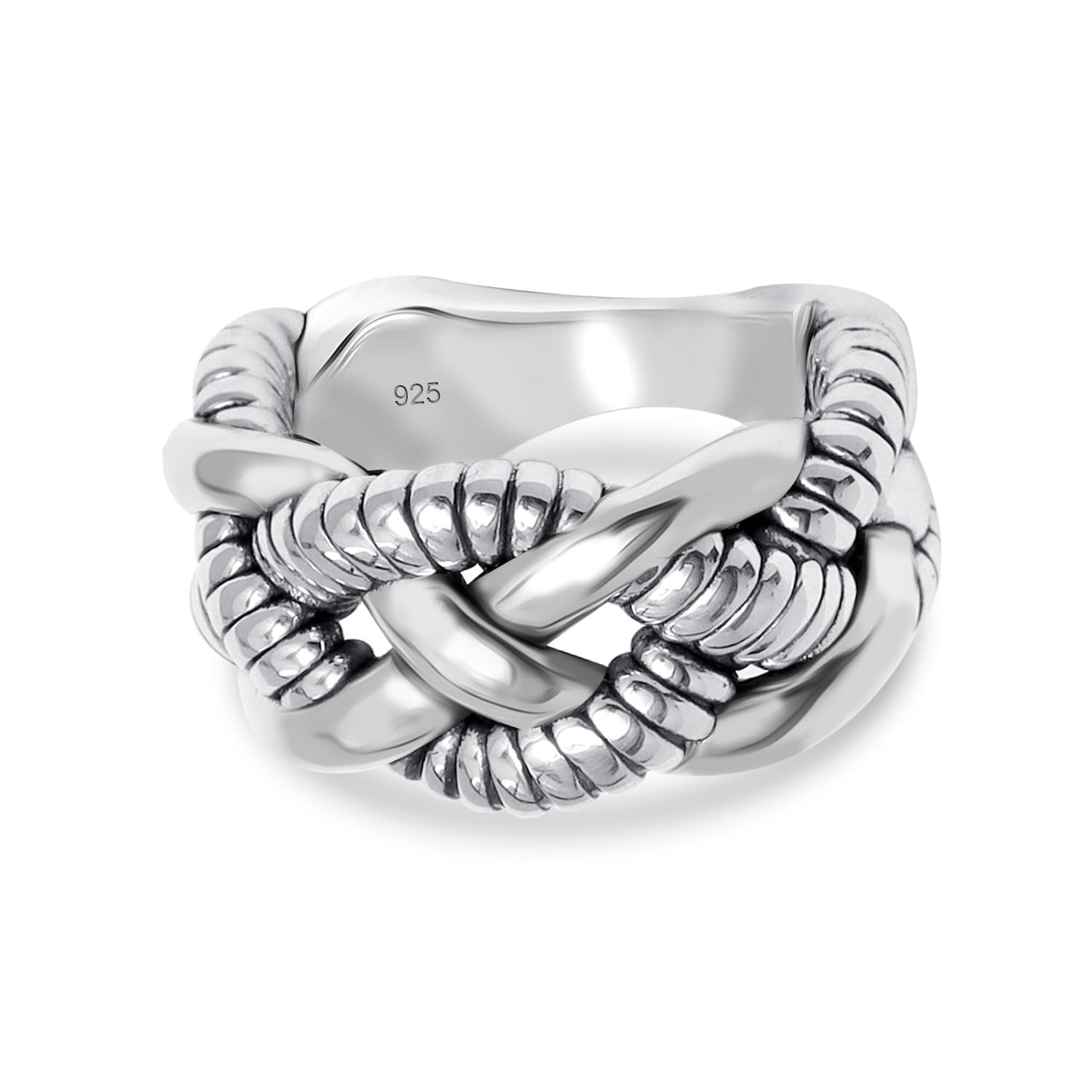 LeCalla 925 Sterling Silver Interwoven Twisted Roped Knot Rings for Women 7 No.