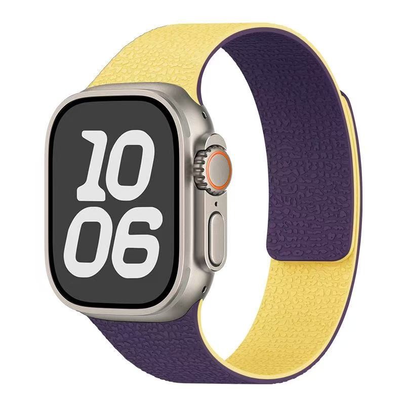 For Apple Watch-S1-11/Ultra/SE-Litchi Pattern Magnetic Silicone Strap
