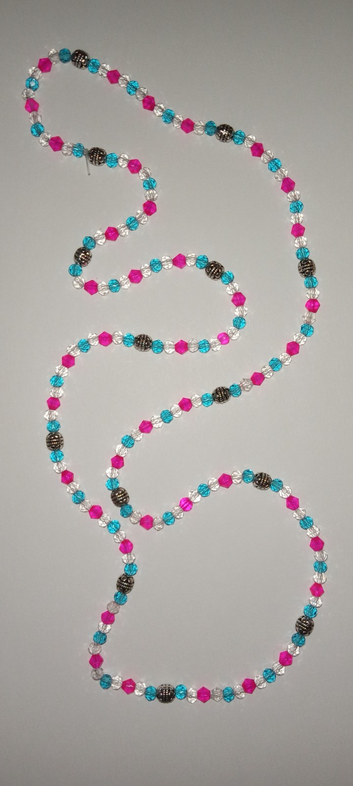 Beautiful Magic Necklace in Blue, Pink, White Crystals and Silver