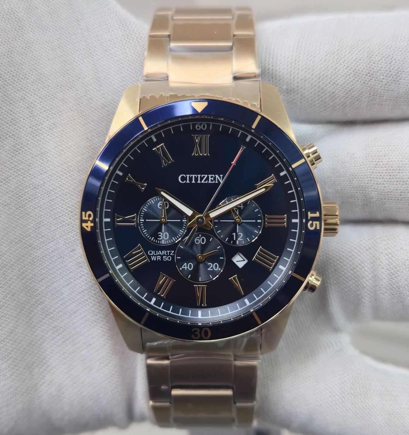 Citizen Quartz AN8169-58L Chronograph Blue Dial 44mm Rose Gold New Men’s Watch