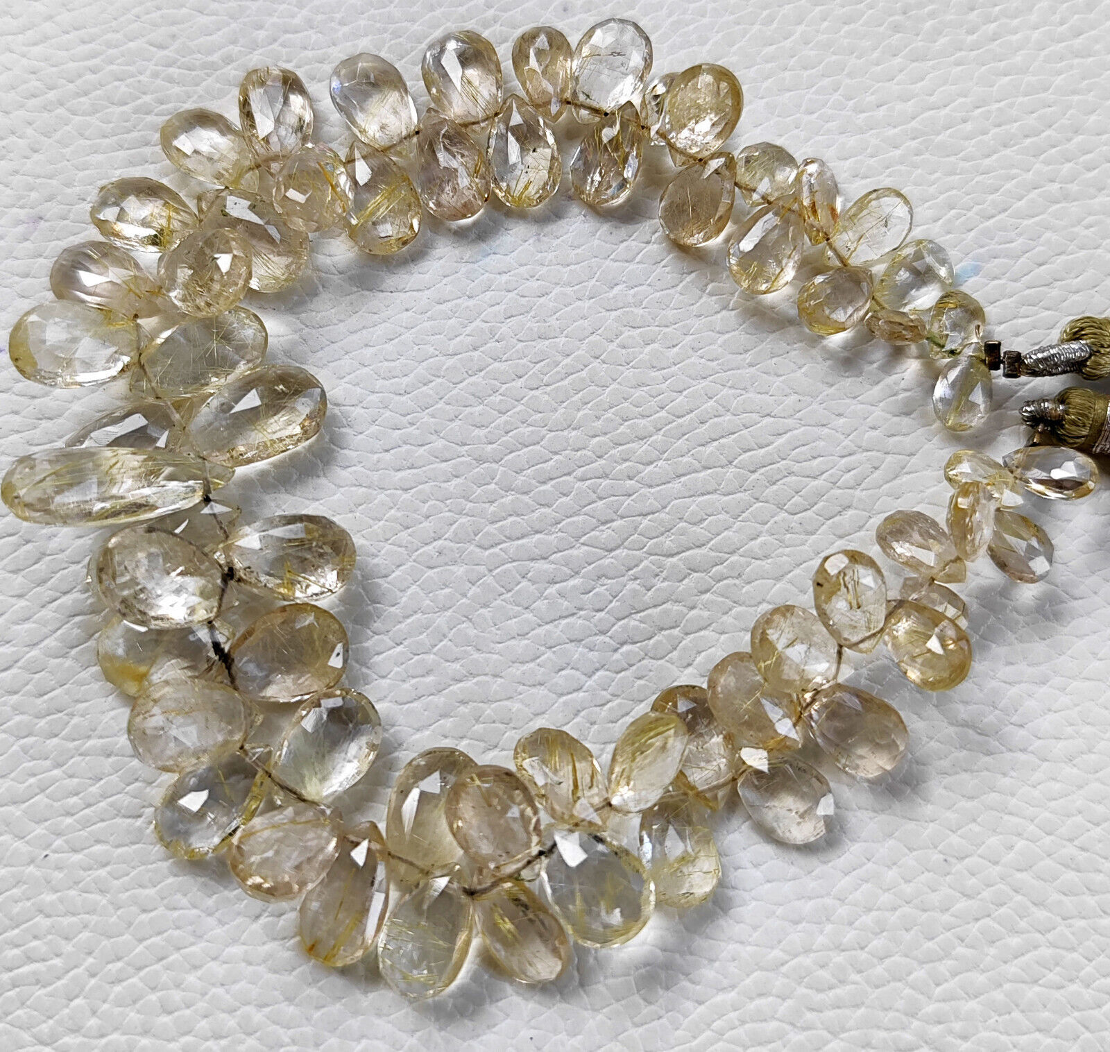 Natural Golden Rutile Quartz Gem 7×5 to 13x8mm Size Faceted Pear Beads 9″