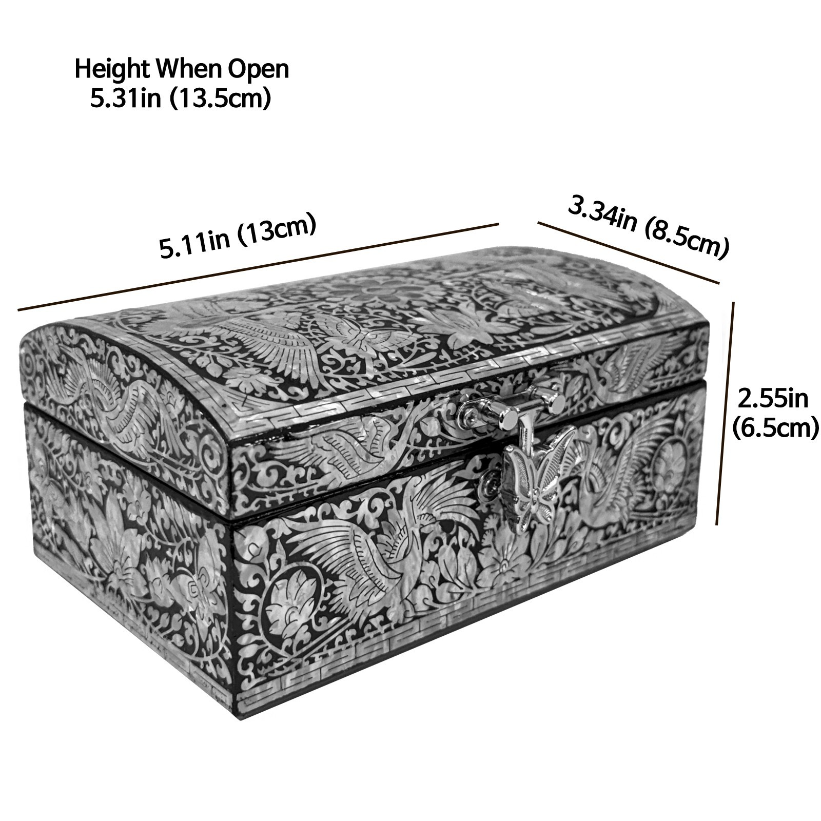 Korea Traditional Mother of Pearl Crane Jewelry Box wood trinket box