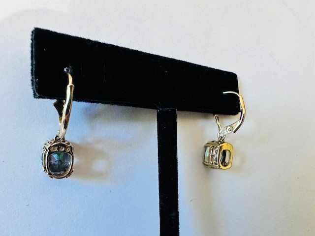 Estate 10K Yellow Gold Mystic Topaz Dangle Drop Earrings