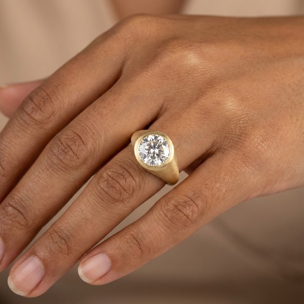 Solitaire Mens Ring 14K Gold Bezel Set 4.61 Carat Round Lab-Grown Diamond F SI1