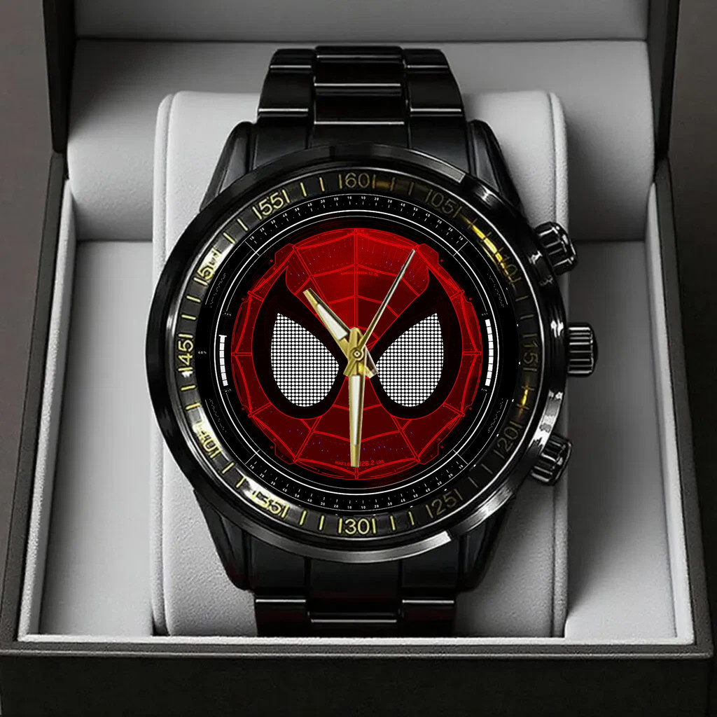 Spider-Man Red Mask Black Stainless Steel Watch Gift For Fans CB1963