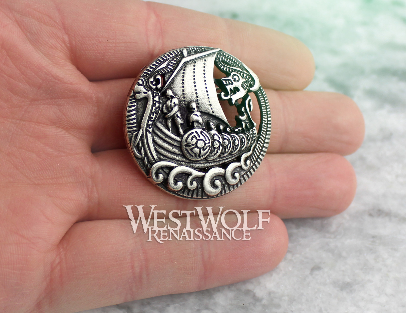 Viking Raiders Brooch – Norse Pin — Drakkar/Longboat/Ship/Shields/Dragon/Steel
