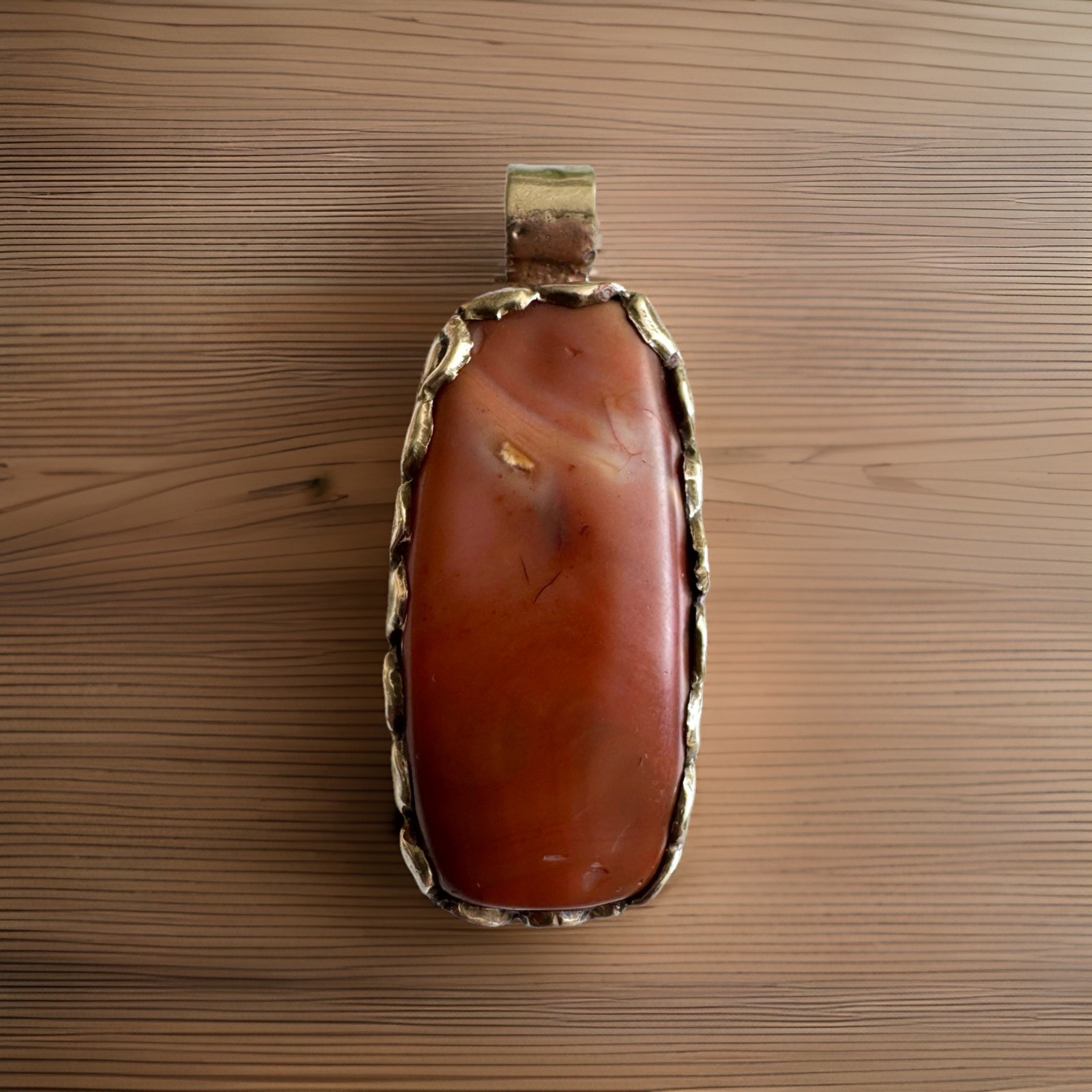 Vintage Himalayan Agate Pendant Auspicious Floral Carving Set in Silver 2in,20g
