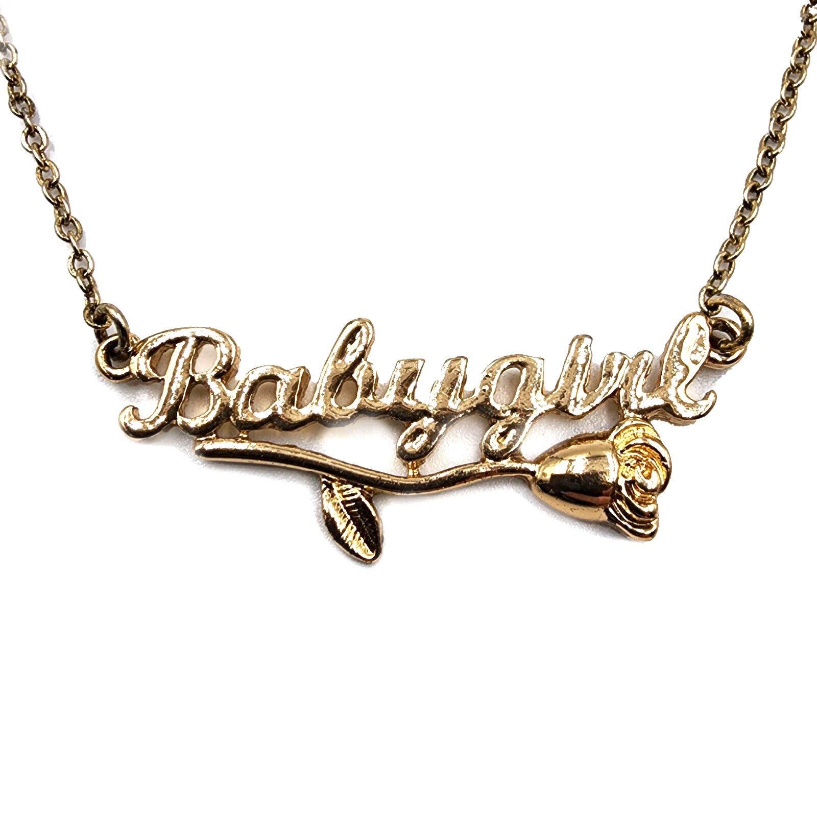 Babygirl Necklace Gold Tone Pendant Rose Script 16″ Baby Girl 3″ Extender Flower