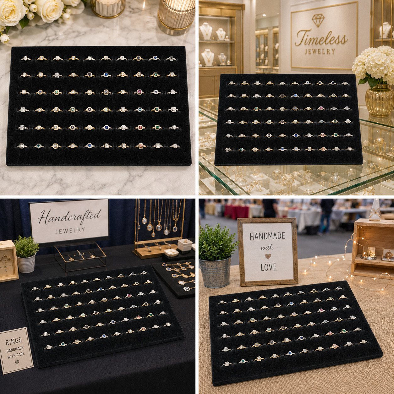 888 Display USA 72 Slot Black Jewelry Travel Ring Inserts Display Pads