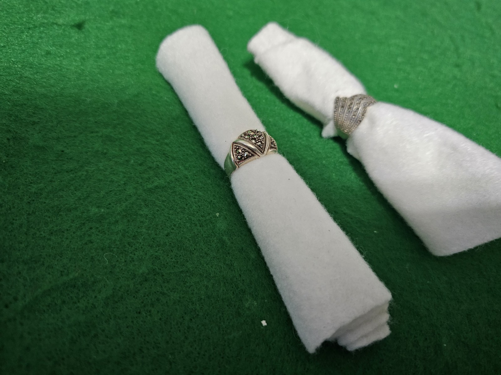 Set of 2 Marcasite rings size almost 7, 1 is dome shape, other traingle shape