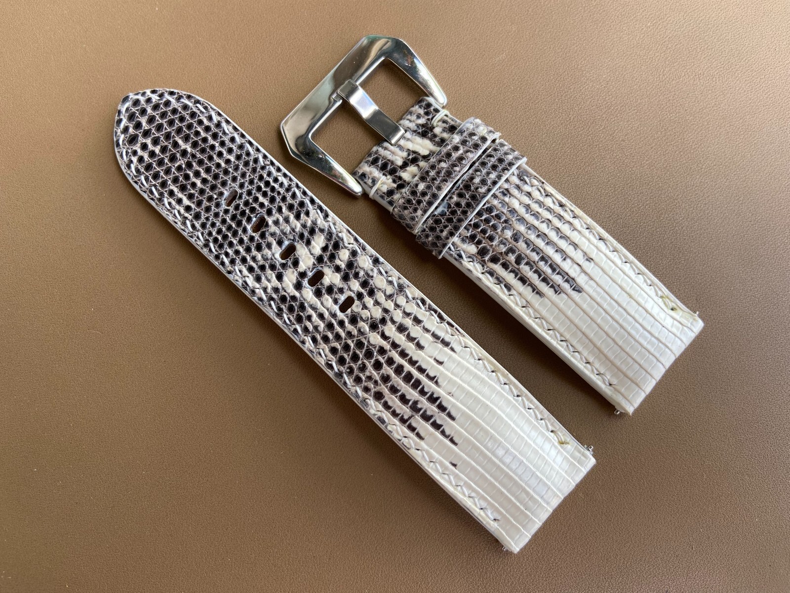 Black White Lizard Leather Watch Strap Band, Size 18 20mm 21mm 22mm 24mm 26mm