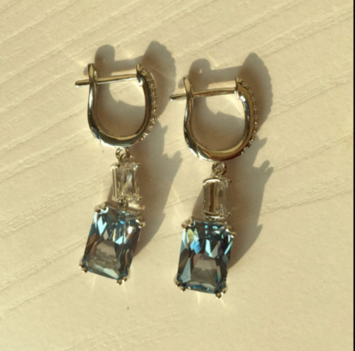 6.00 Ct Emerald Cut Natural Aquamarine & Diamond Wedding Earring 14K White Gold