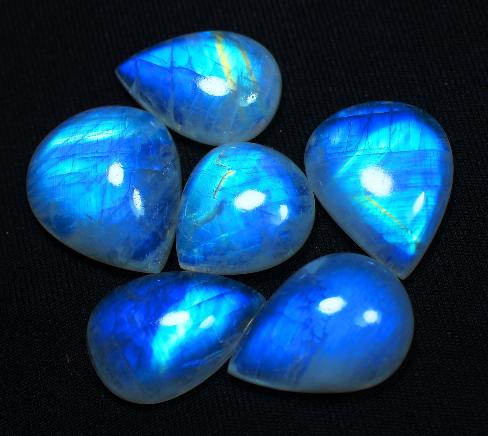119 Ct Bulk Lot Natural Blue Fire Rainbow Moonstone Pear Cabochon Gems RU-264