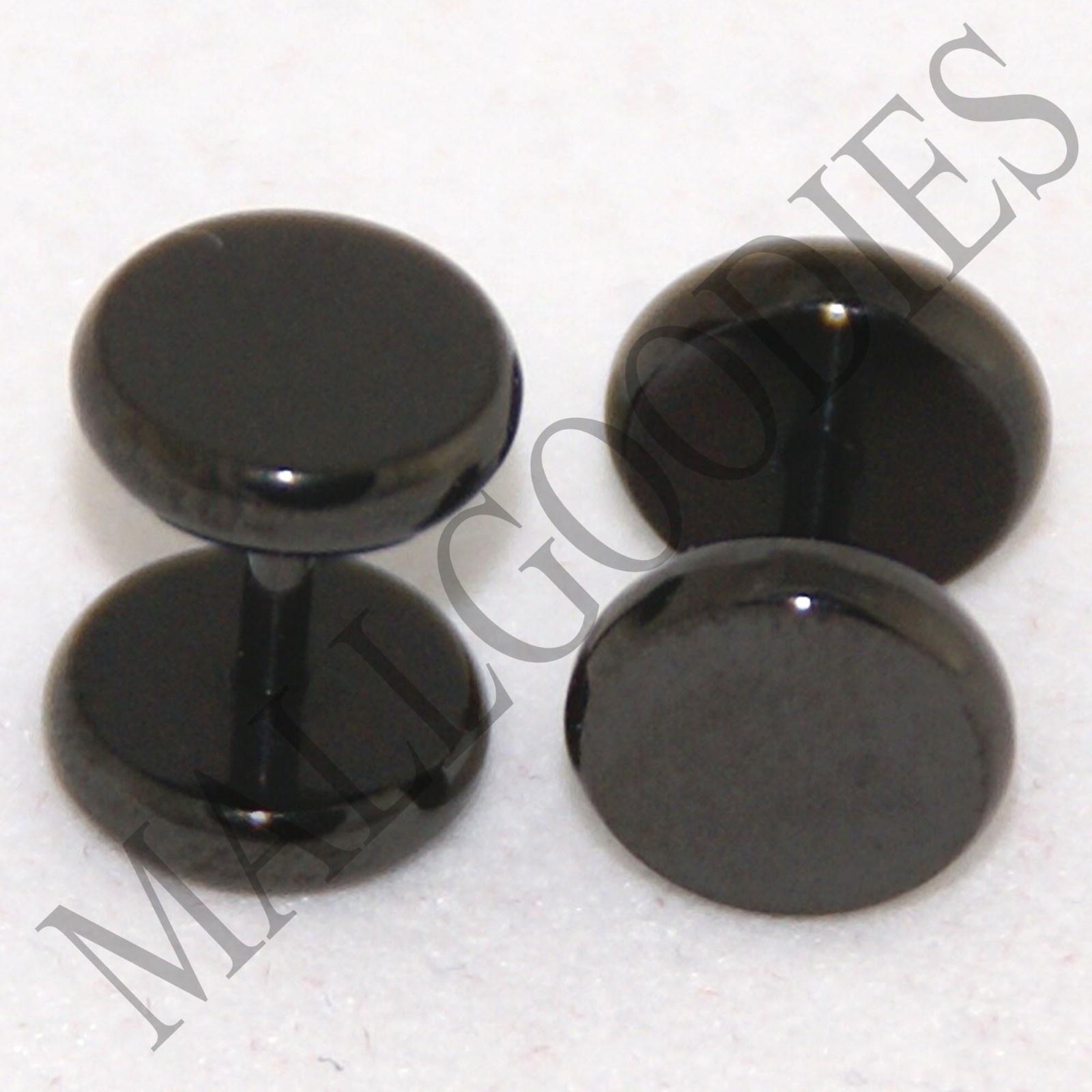 2129 Fake Cheaters Illusion Faux Ear Plugs 16G Black Steel Flat 0G Earrings 2pcs