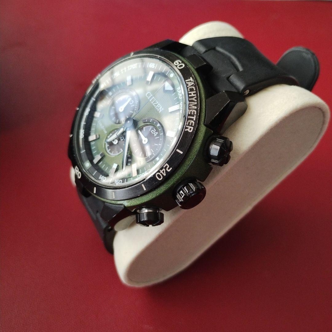 CITIZEN Eco-Drive Chronograph Men’s Watch B820-S094895 Green Black Used Japan