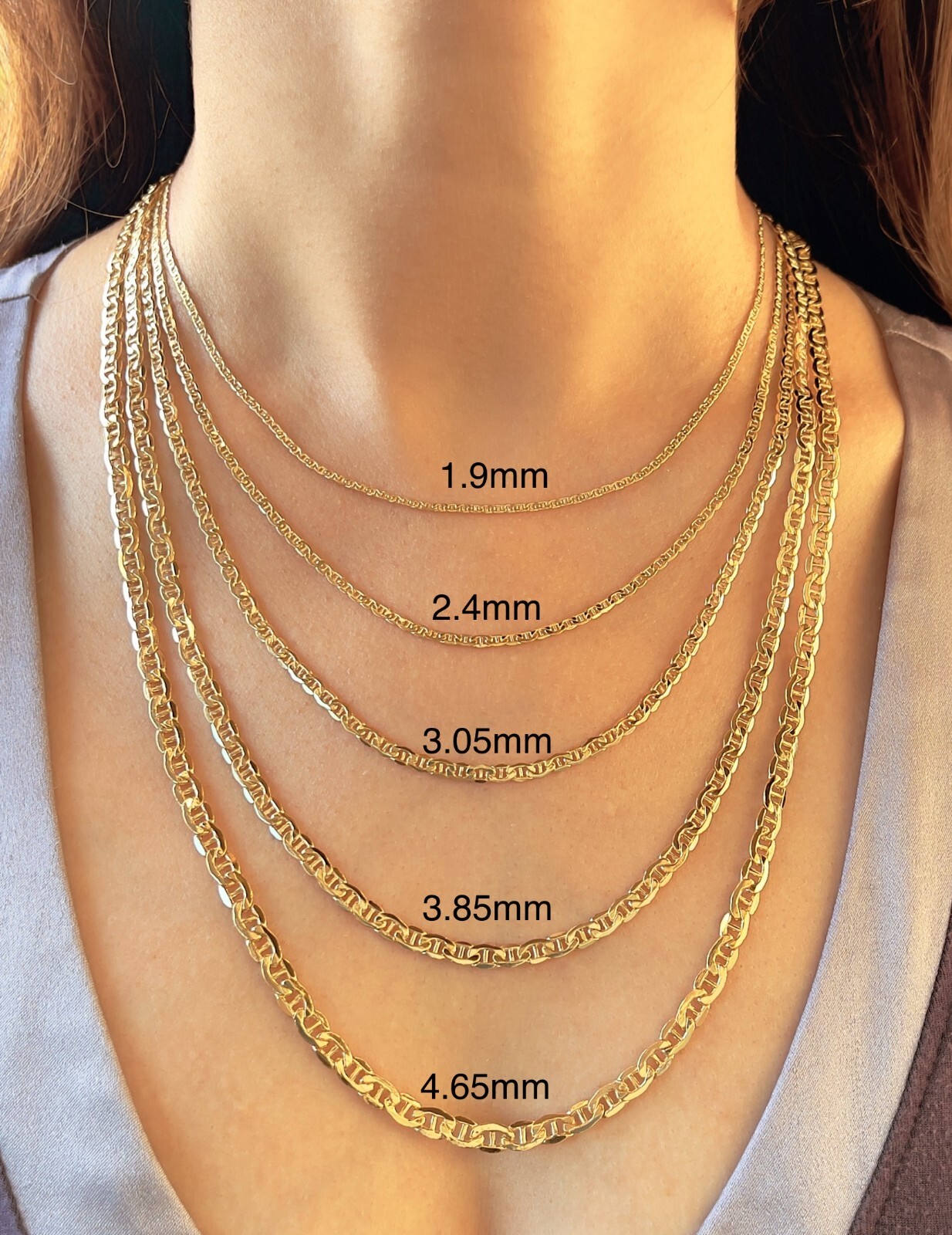 Flat Mariner Anchor Link Chain Necklace 2.4 – 4.65mm Men Women 10K 14K Real Gold